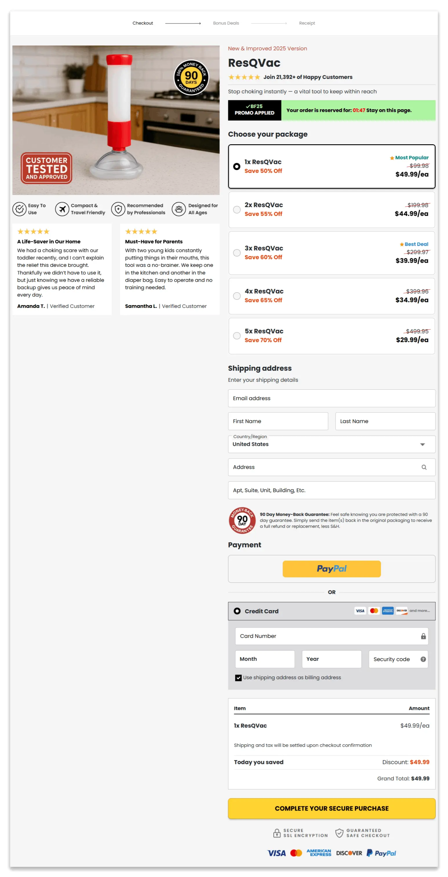 ResQVac secure checkout page
